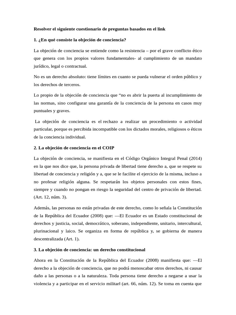 Objeción de La Conciencia | PDF | Objetor de conciencia | Caso de ley