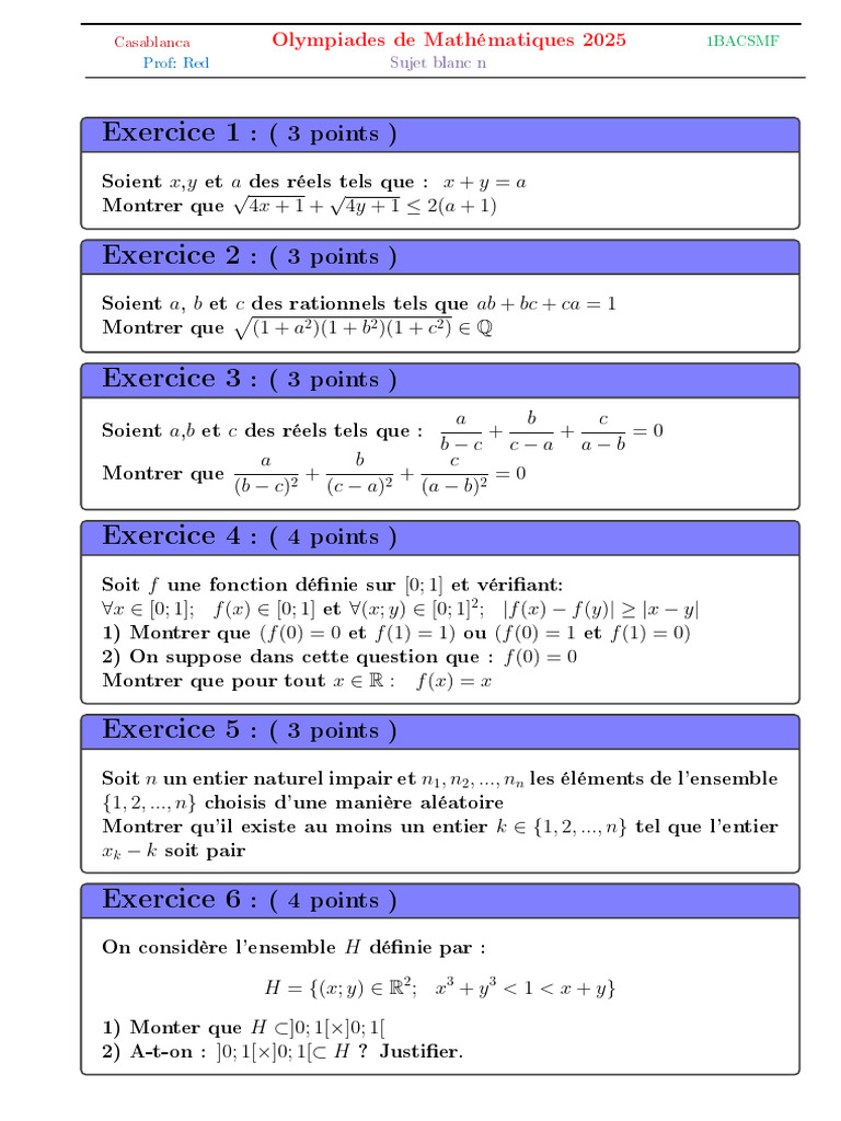 Olympiades de Maths 2025 : Exercices | PDF | Méthodes et références ...