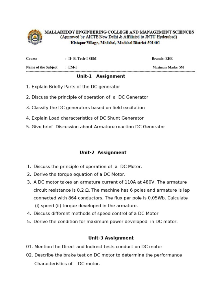 DC Generator and Motor Assignments Guide | PDF | Science & Mathematics