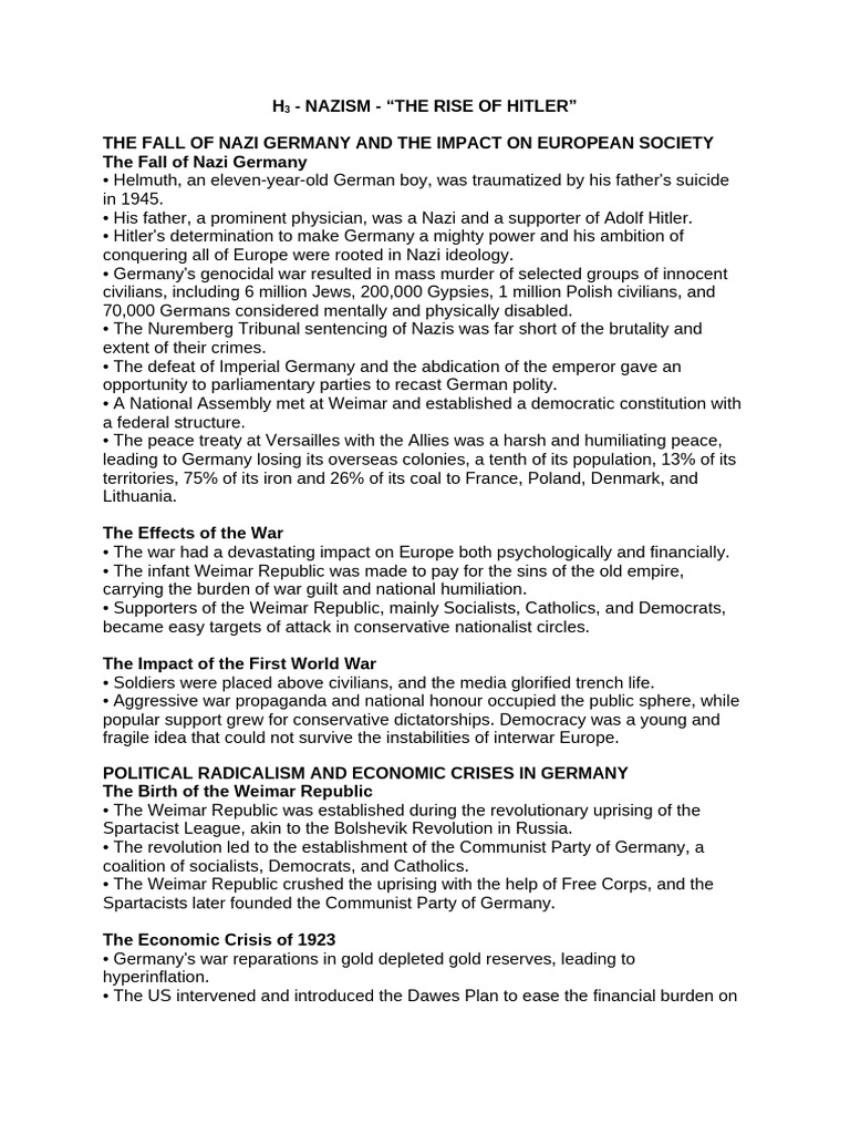 Class 9 Social Science History Nazism The Rise Of Hitler Notes Pdf