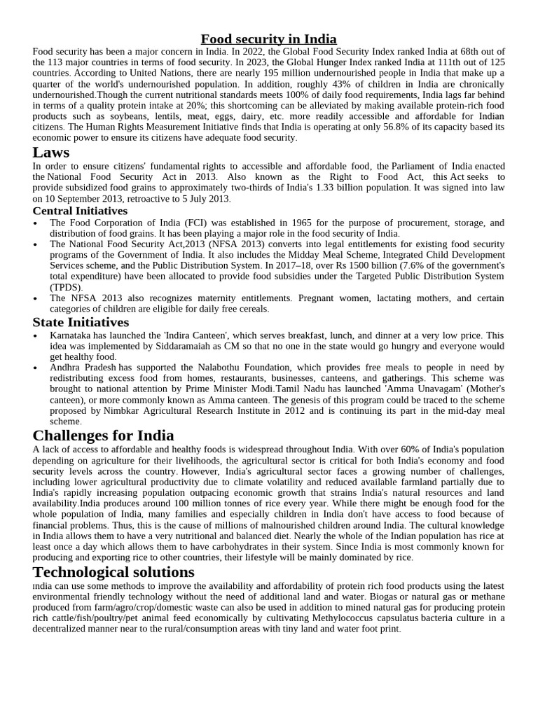 Food Security Challenges in India | PDF | Food Security | Malnutrition