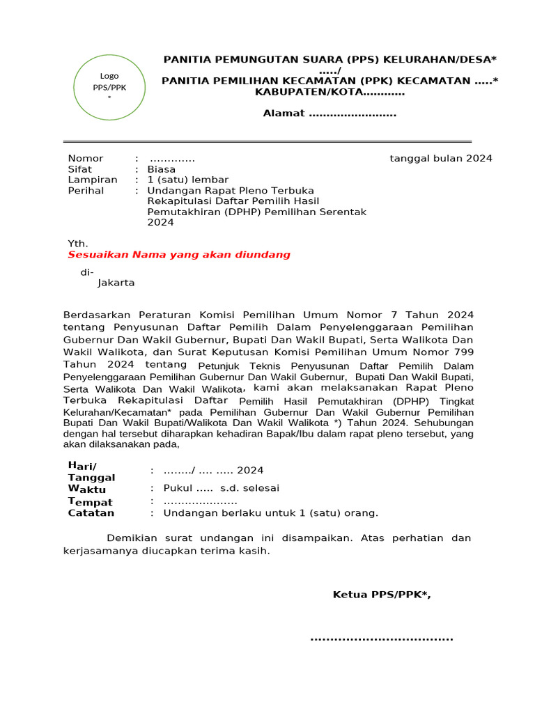 Undangan Rapat Pleno DPHP 2024 | PDF