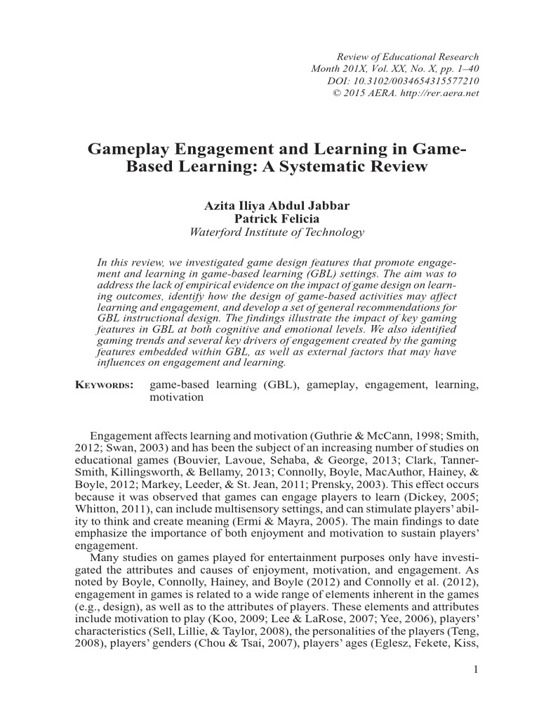 Gameplay Engagement and Learning | PDF | Learning | Motivation