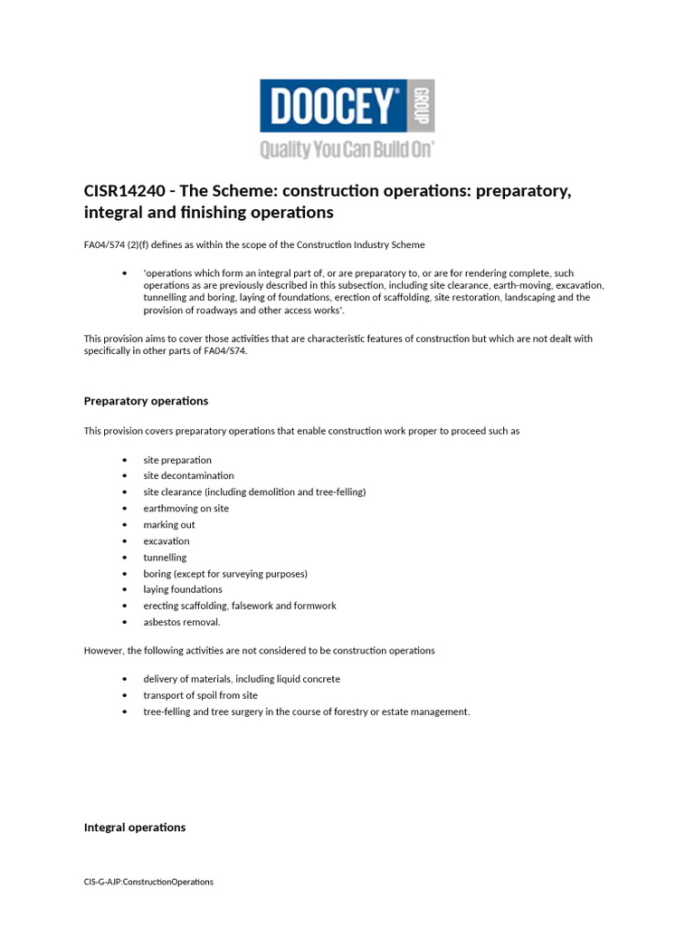CISR14240 - Construction Operations - Preparatory - Integral ...
