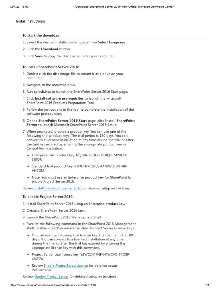 SharePoint Server 2016 From Official Microsoft Download Center | PDF ...