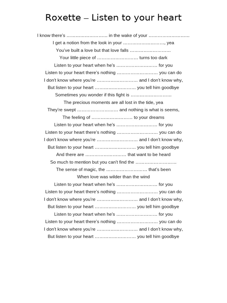 Listen To Your Heart Roxette | PDF