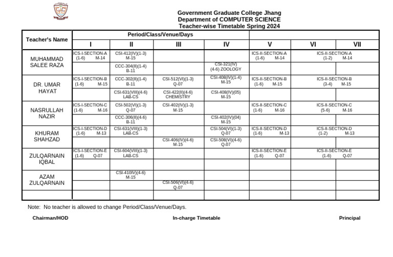 Computer Science Timetable Spring 2024 | PDF
