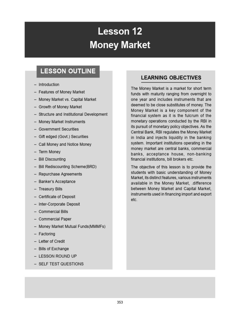 Overview of Money Market Dynamics | PDF | Repurchase Agreement | Money ...