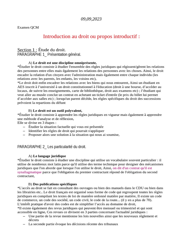 Introduction au droit français et ses branches | PDF | Loi | Traité