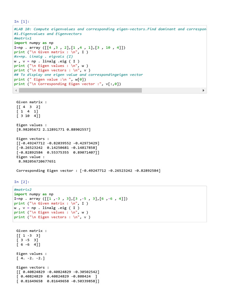 Eigenvalues and Eigenvectors in Numpy | PDF