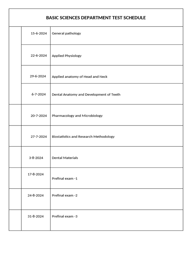 Basic Sciences Test Schedule Final | PDF