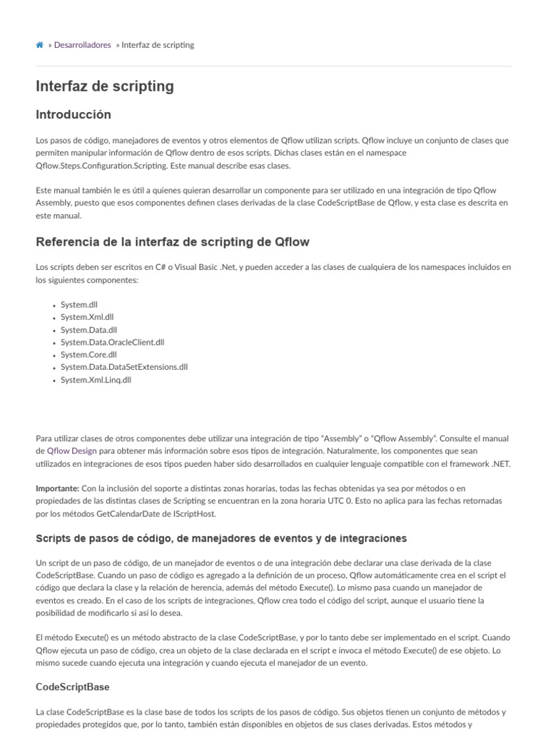 Interfaz de Scripting en Qflow | PDF | Lenguaje de escritura | C Sharp ...