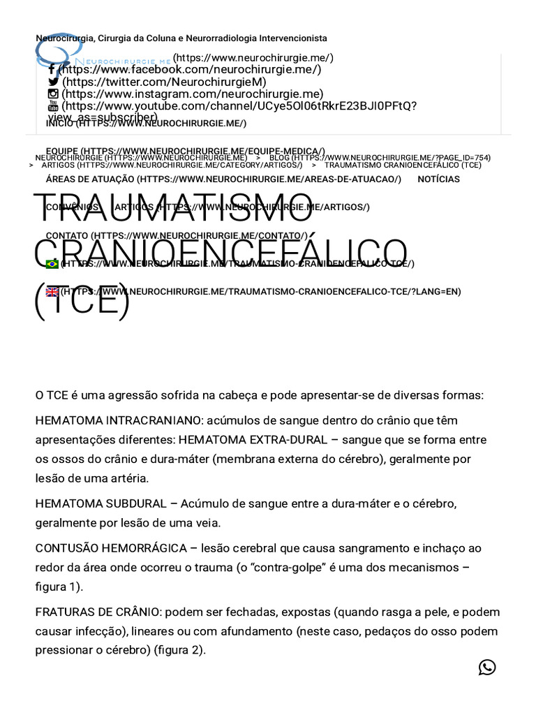 Traumatismo Cranioencefálico (Tce) - Neurochirurgie | PDF | Traumatismo ...