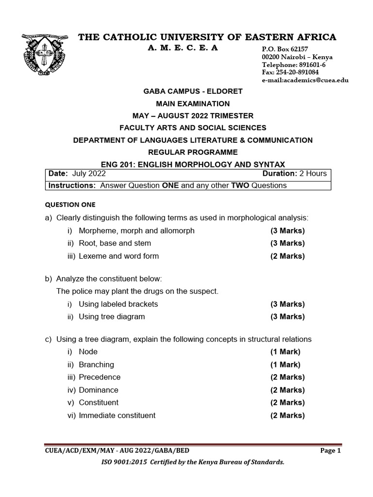 English Morphology and Syntax Exam Guide | PDF | Morphology ...
