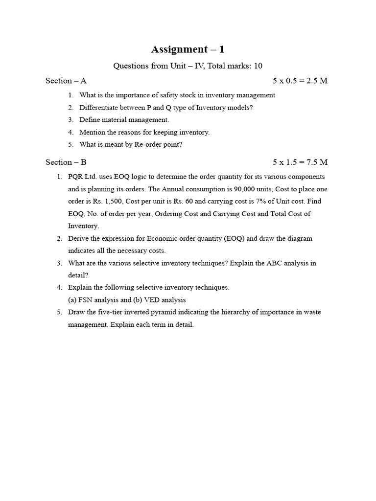 Inventory Management Assignment Questions | PDF