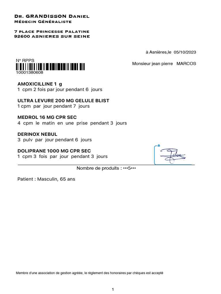 Ordonnance de Médicaments par Dr Grandisson | PDF | Bien-être
