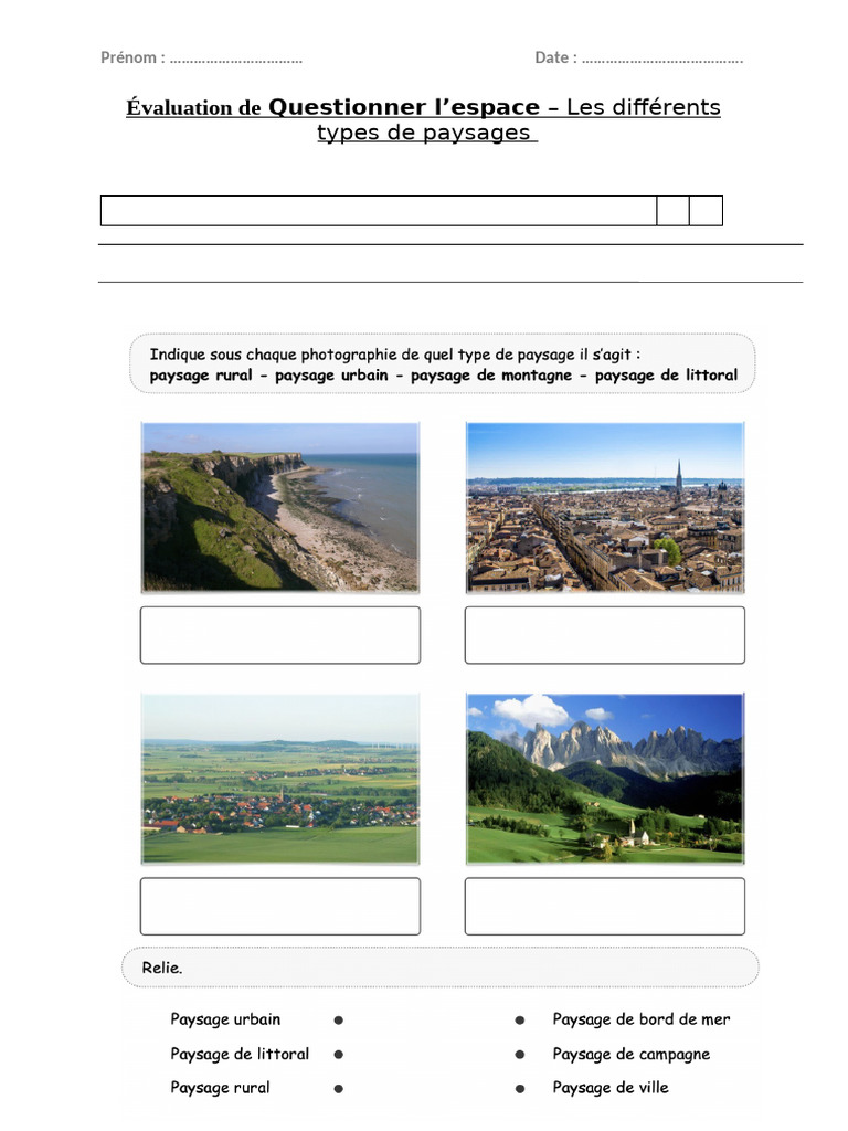 Évaluation des Types de Paysages CE2 | PDF
