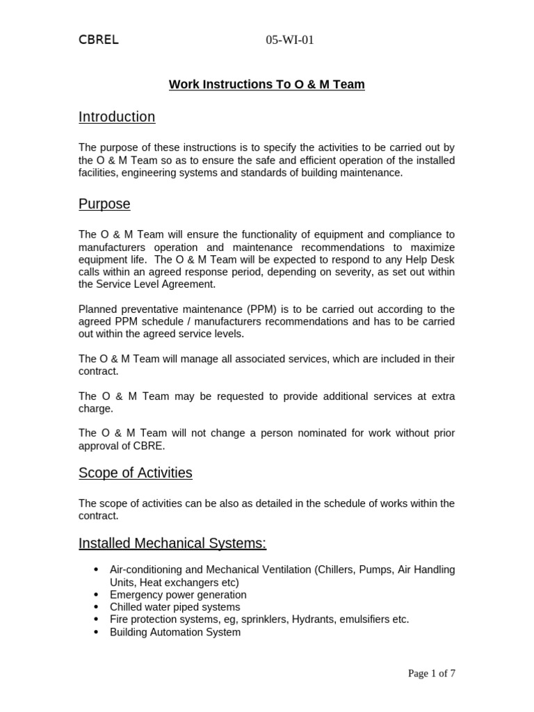 O&M Team Work Instructions Guide | PDF | Building Automation | Fire ...