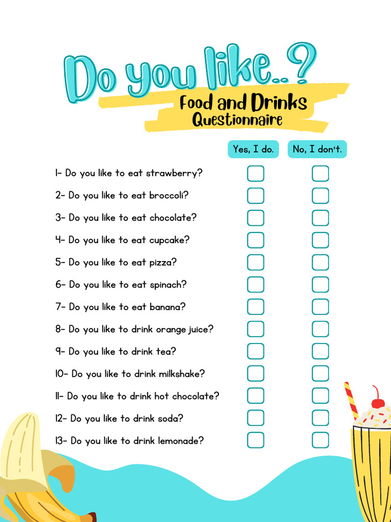 Do You Like. Food and Drinks Questionnaire Worksheet - 20241103 ...