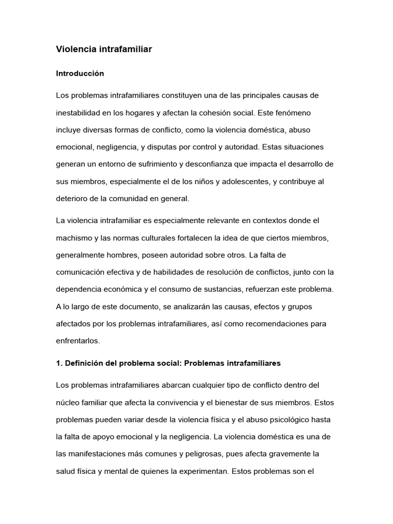 Causas y Consecuencias de la Violencia Intrafamiliar | PDF | Violencia ...