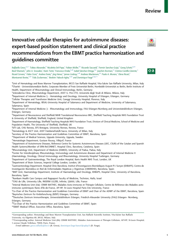 Innovative Cellular Therapies For Autoimmune Diseases | PDF | Immune ...