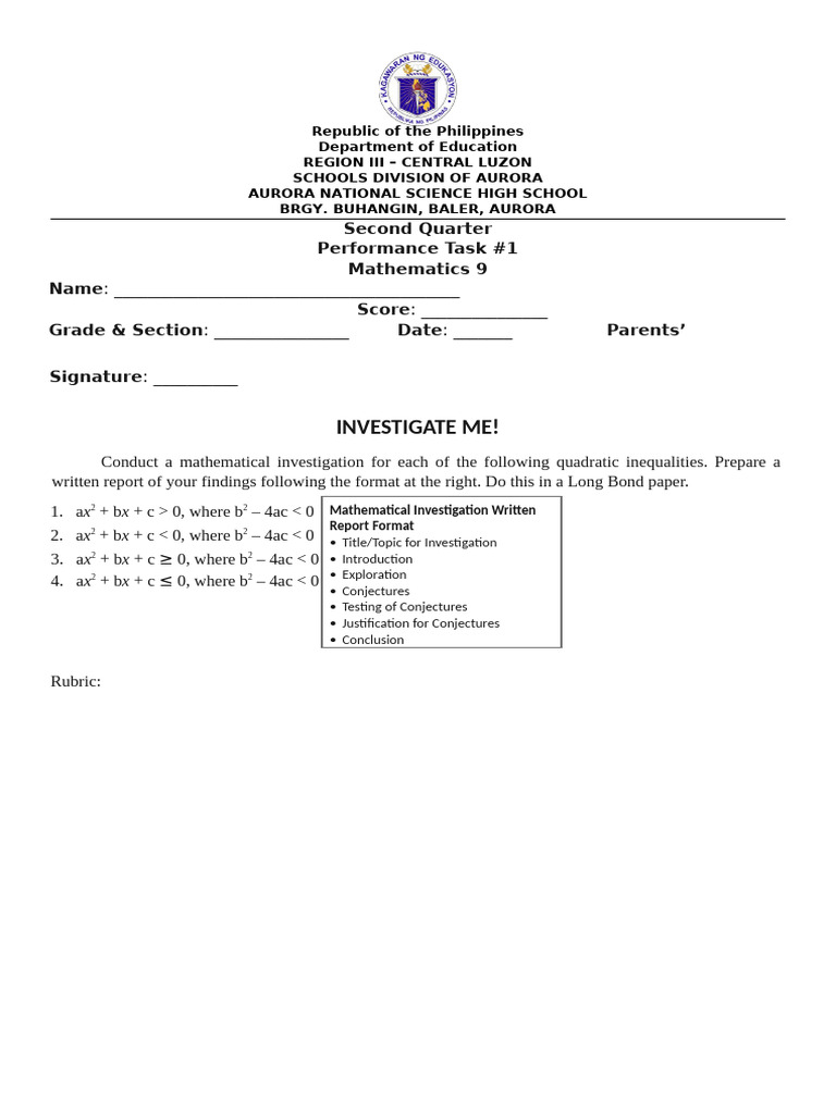 Math 9 Q2 PETA12 | PDF | Quadratic Equation | Mathematical Objects