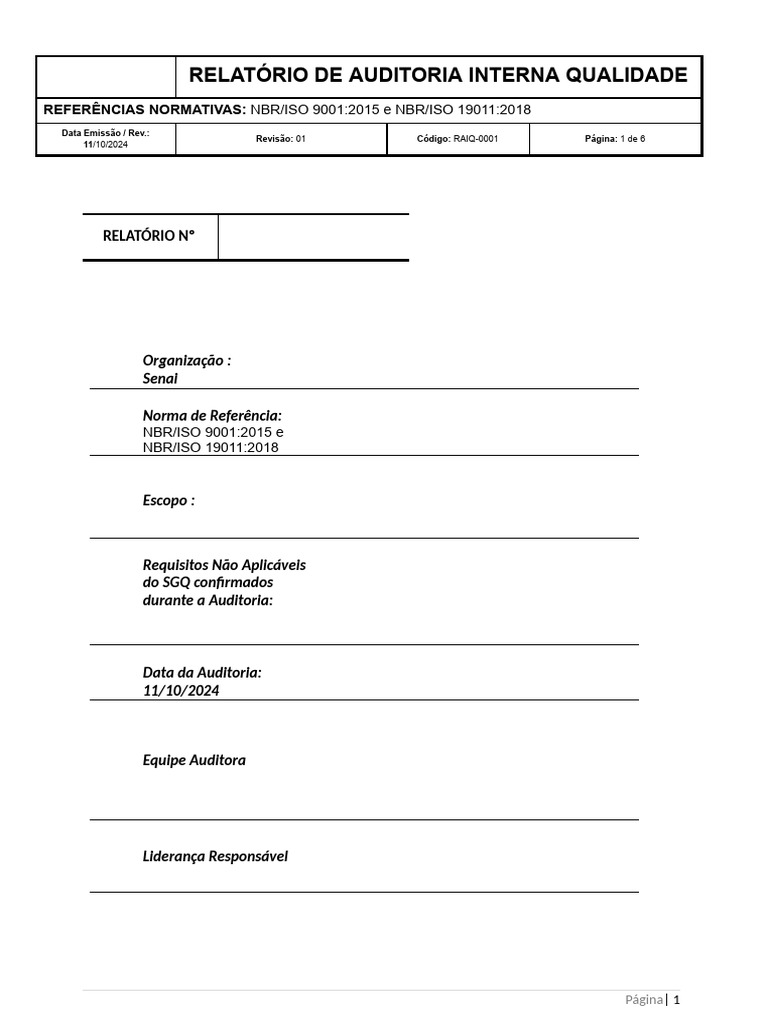 Relatório de Auditoria Interna ISO 9001 | PDF | Qualidade (negócios ...