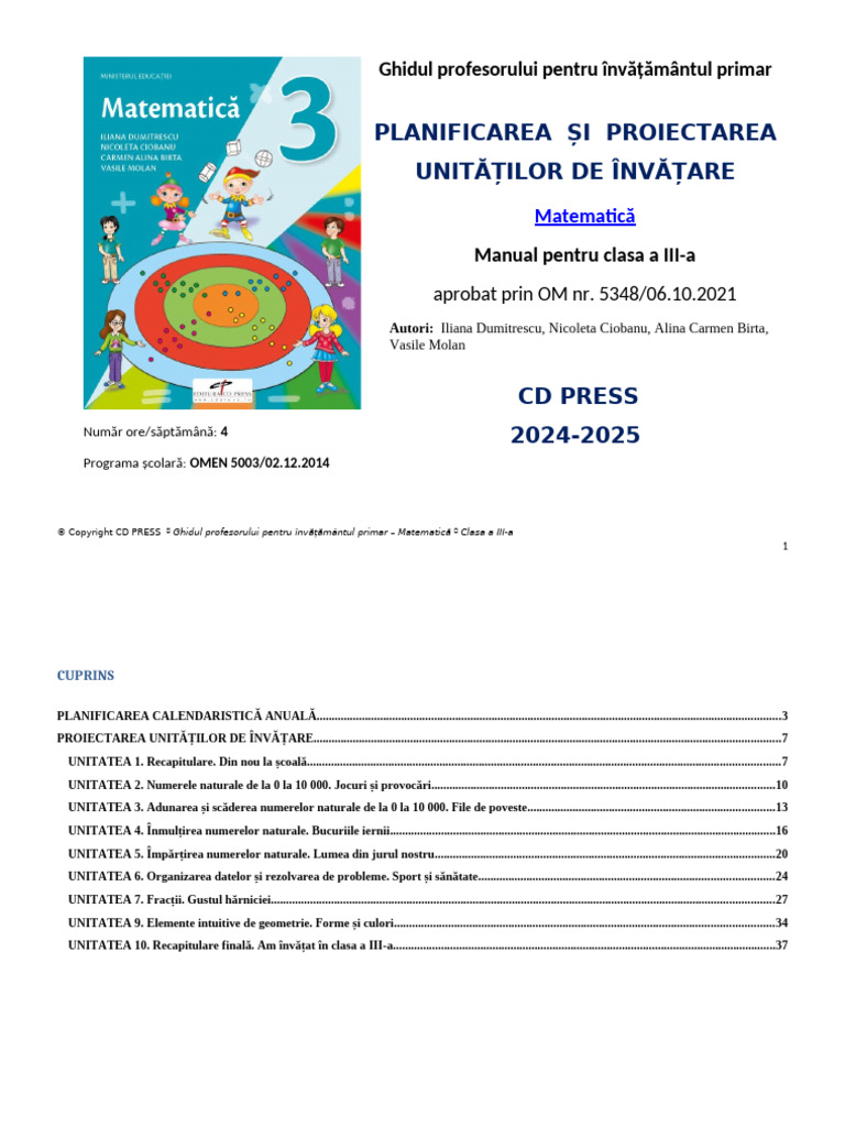 CDP Planificare Matematica 3 | PDF