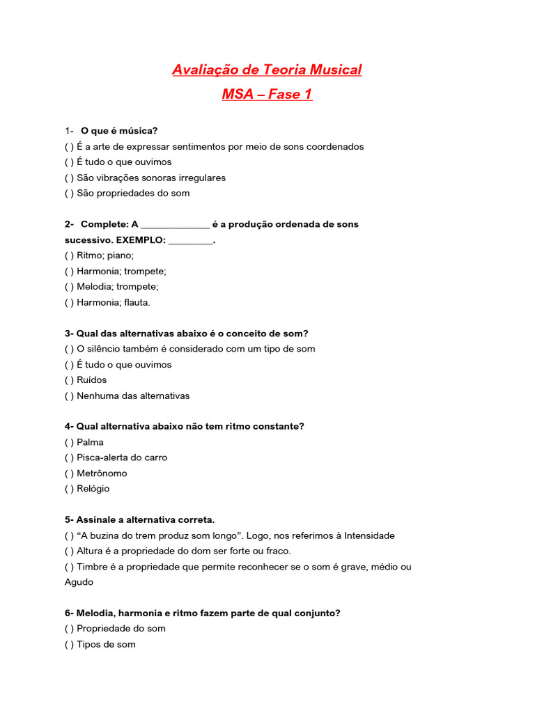 Teoria Musical: Avaliação e Conceitos | PDF | Clave | Musicologia