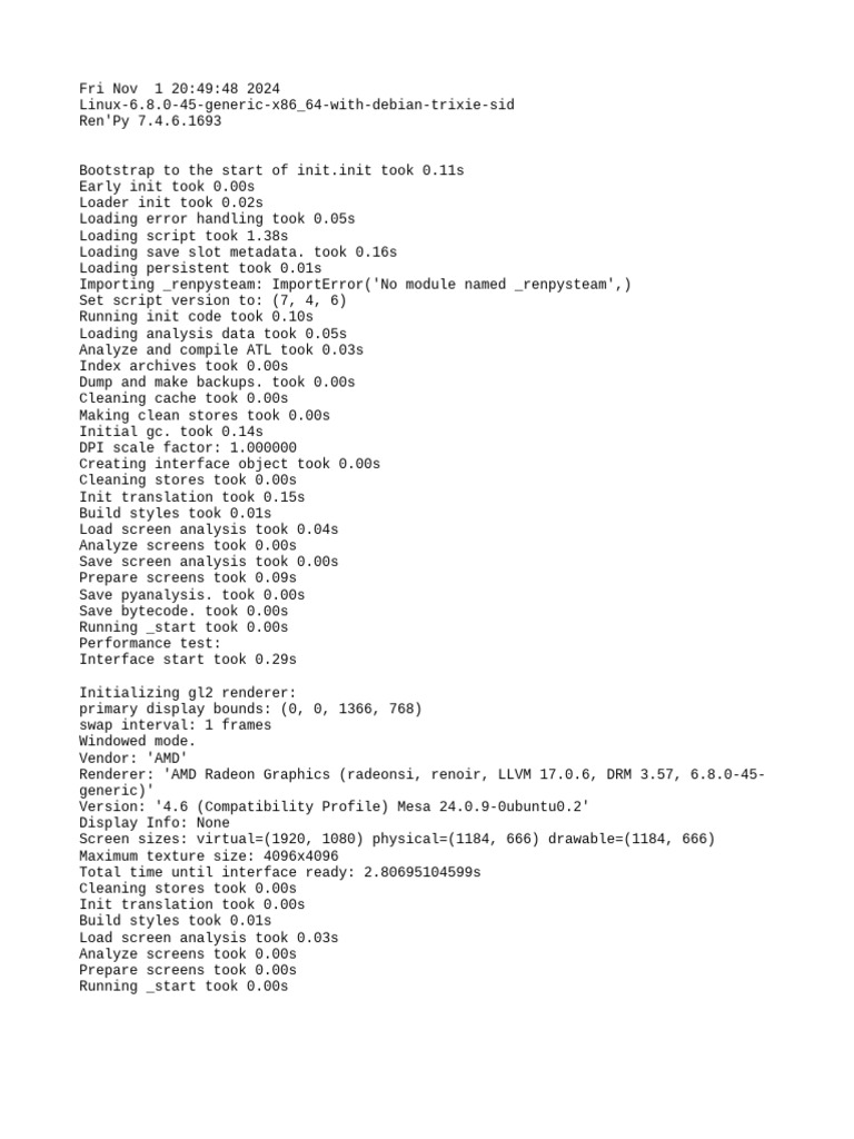 Ren'Py 7.4.6 Initialization Log | PDF | Computers