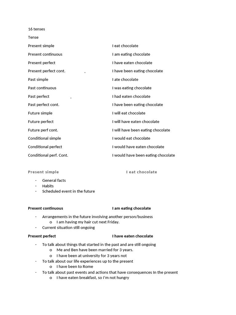 Overview of 16 English Tenses | PDF