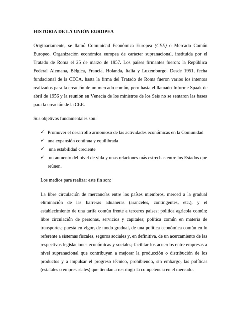 Historia de la Unión Europea y CEE | PDF | Comunidad Económica Europea ...