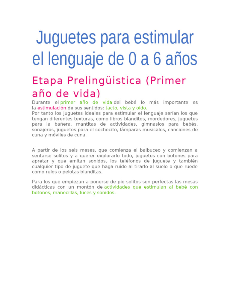 Juguetes para Estimular El Lenguaje de 0 A 6 Años | PDF | Lingüística