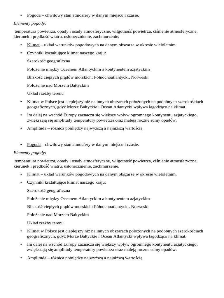 Notatka Kl 7 Czynniki Kszta uj ce Klimat Polski PDF