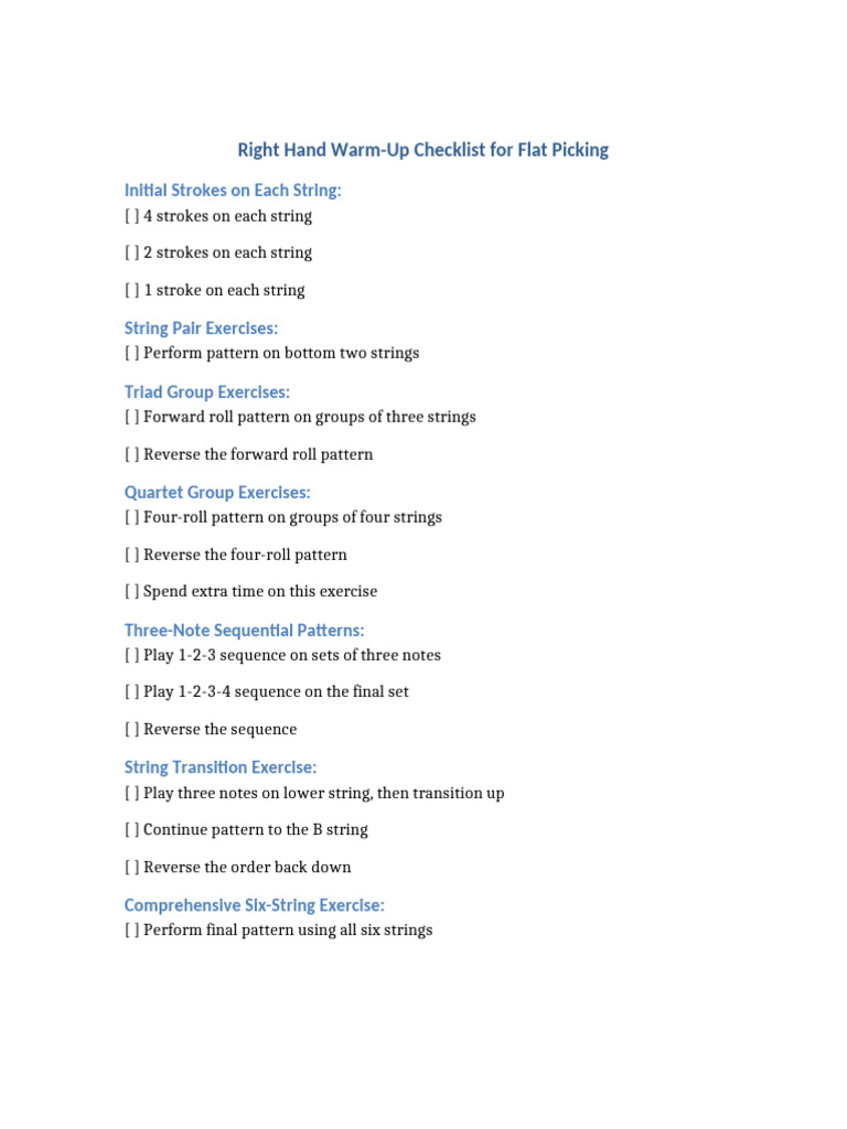 Guitar Warm Up Checklist | PDF