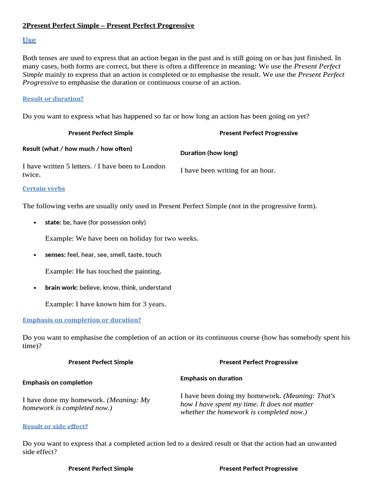 Present Perfect Simple VS Present Perfect Continuous. | PDF | Perfect ...