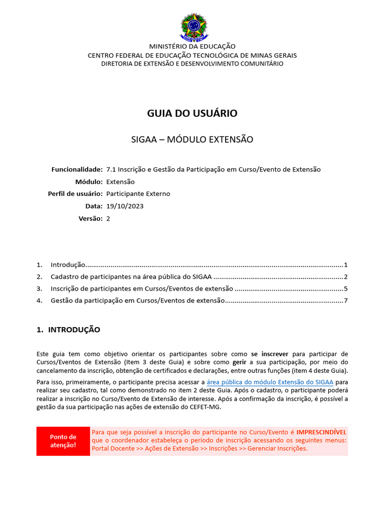 Guia de Inscrição em Extensão SIGAA | PDF