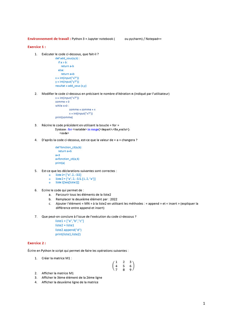 Exercices Python pour Méthodes Numériques | PDF | Python (Langage de ...