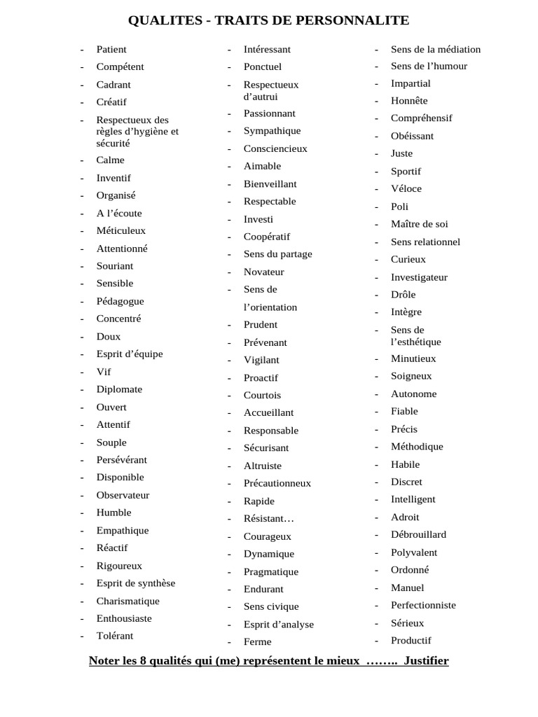 Liste Des Qualites | PDF