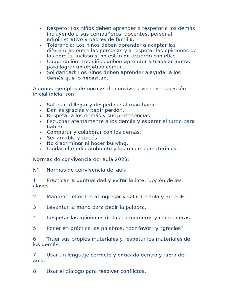 Normas de Convivencia en el Aula 2023 | PDF | Crecimiento personal y ...
