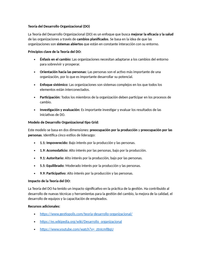 Teoría del Desarrollo Organizacional | PDF
