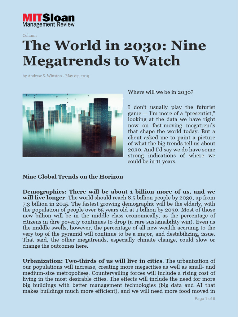 2019 The World in 2030 - Nine Megatrends To Watch | PDF | Climate ...