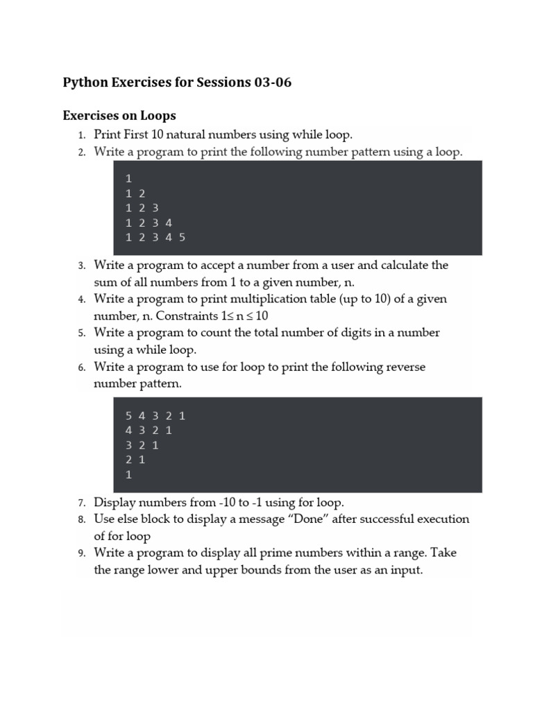 00.01. Python Exercises For Sessions 03-06 | PDF | Control Flow ...