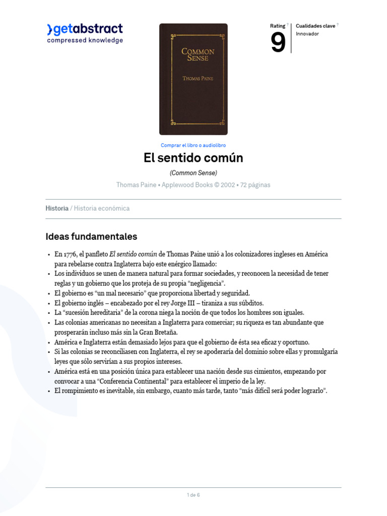 El sentido común de Thomas Paine | PDF | Sentido común | Los Estados Unidos