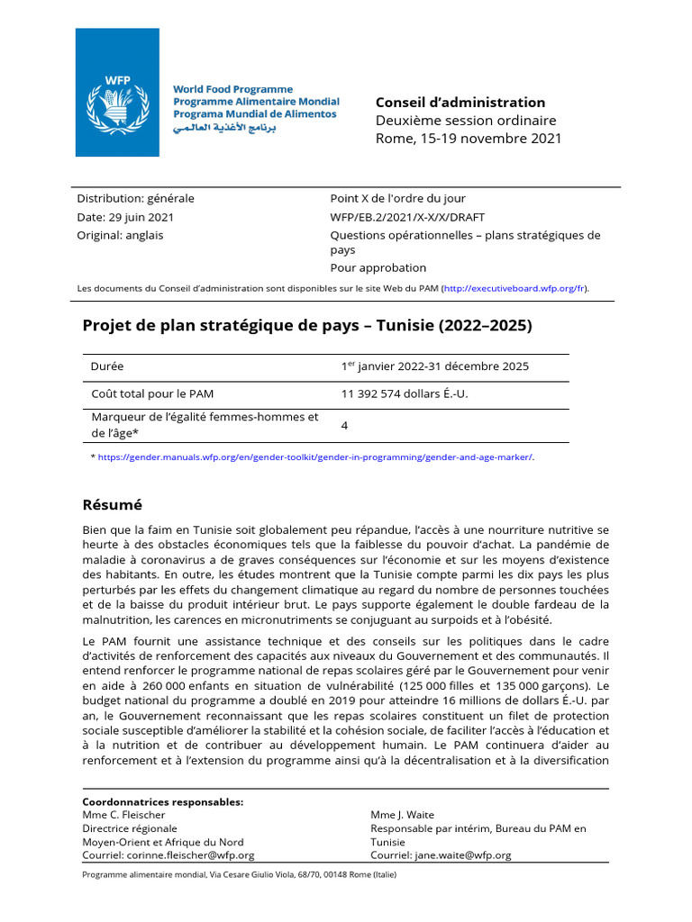 Plan stratégique PAM Tunisie 2022-2025 | PDF | Programme alimentaire ...