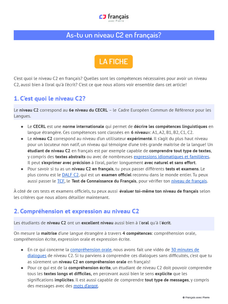 Niveau C 2 | PDF | Langue française | Serre