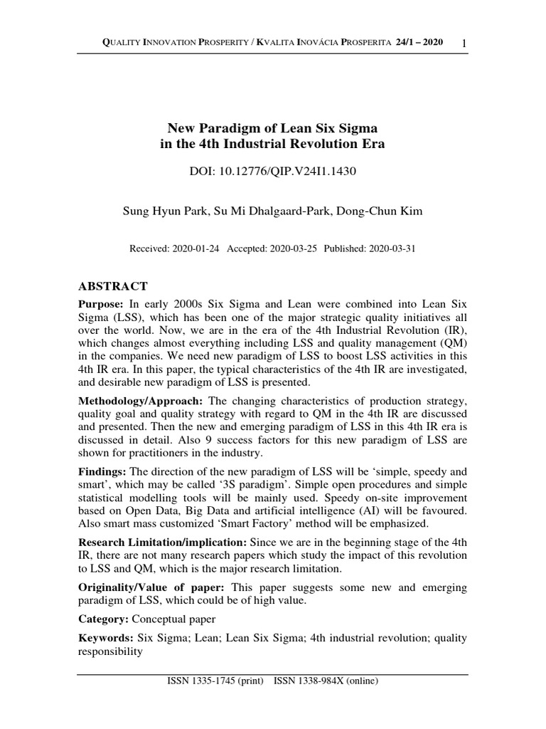 New Paradigm of Lean Six Sigma in The 4th Industrial Revolution Era ...