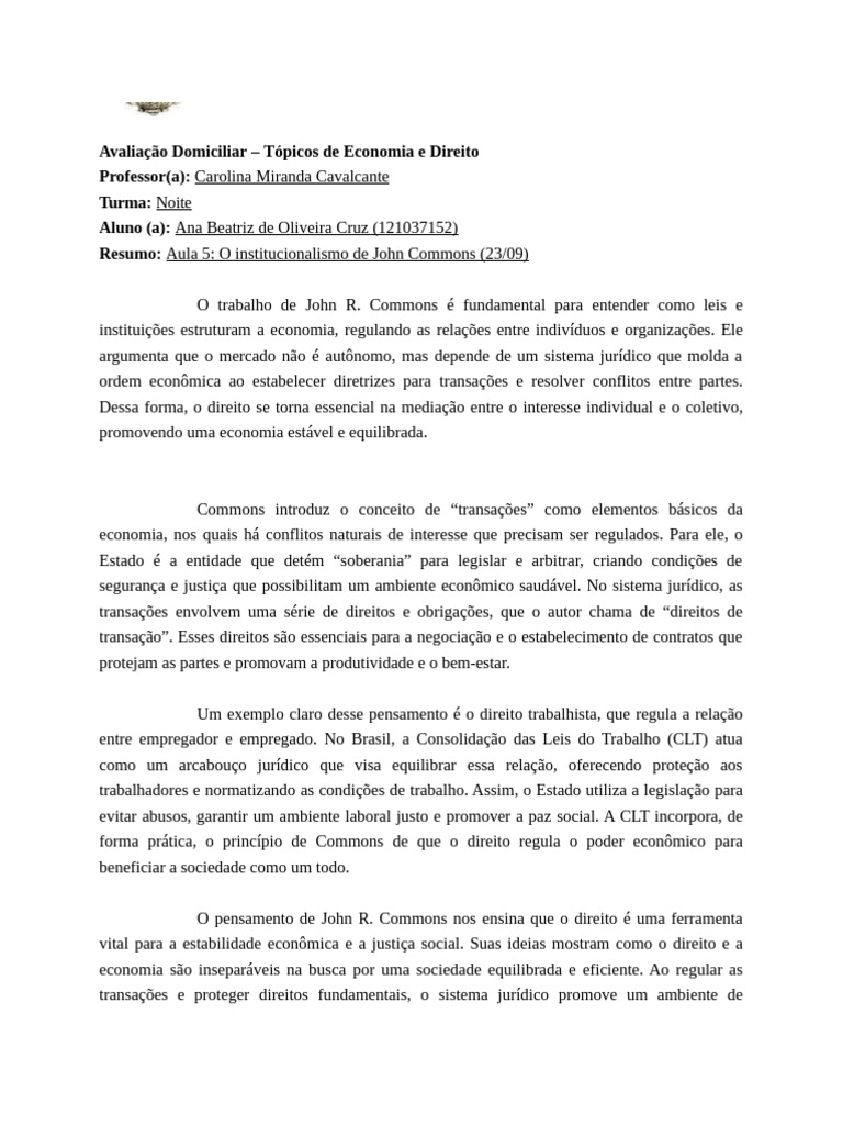 Economia e Direito: John Commons | PDF | Economia | Justiça