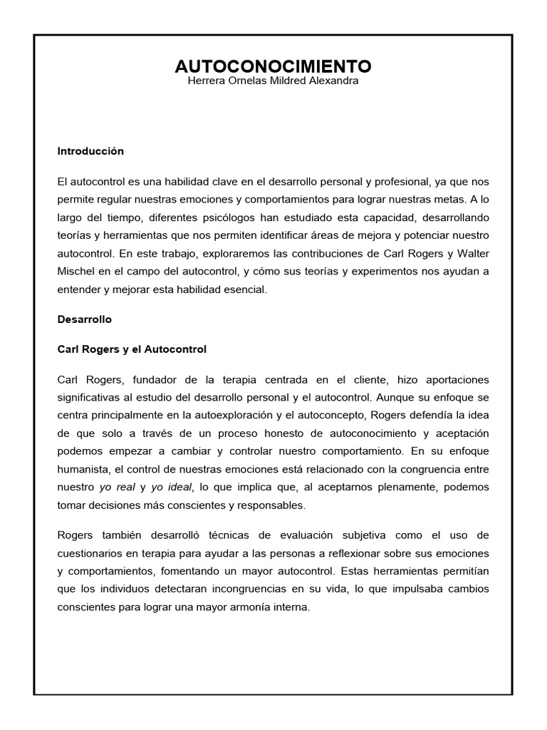 Autocontrol Teorías De Rogers Y Mischel Pdf Las Emociones