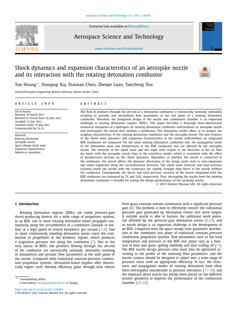 Aerospike Nozzle and RDE Interaction Analysis | PDF | Shock Wave ...